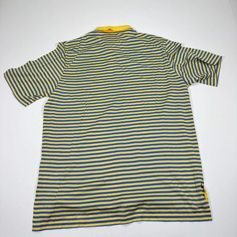 Polo Golf Ralph Lauren Mens L Yellow Blue Striped Pima Cotton Golf Polo Shirt